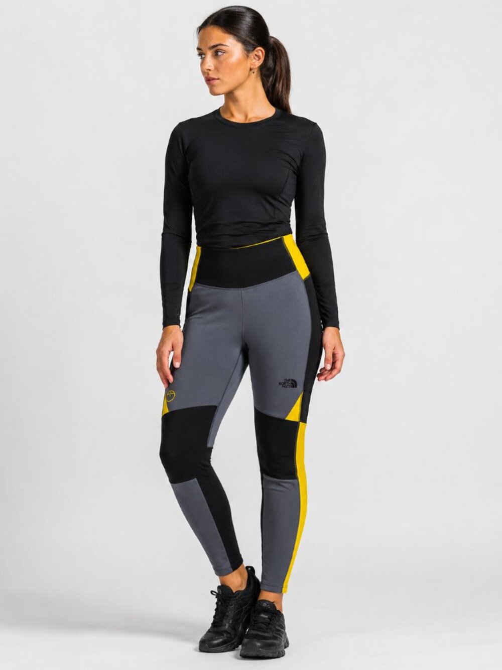 The North Face Steep Tech Fleece Leggings XL Gray Black Yellow Colorblock Hiking